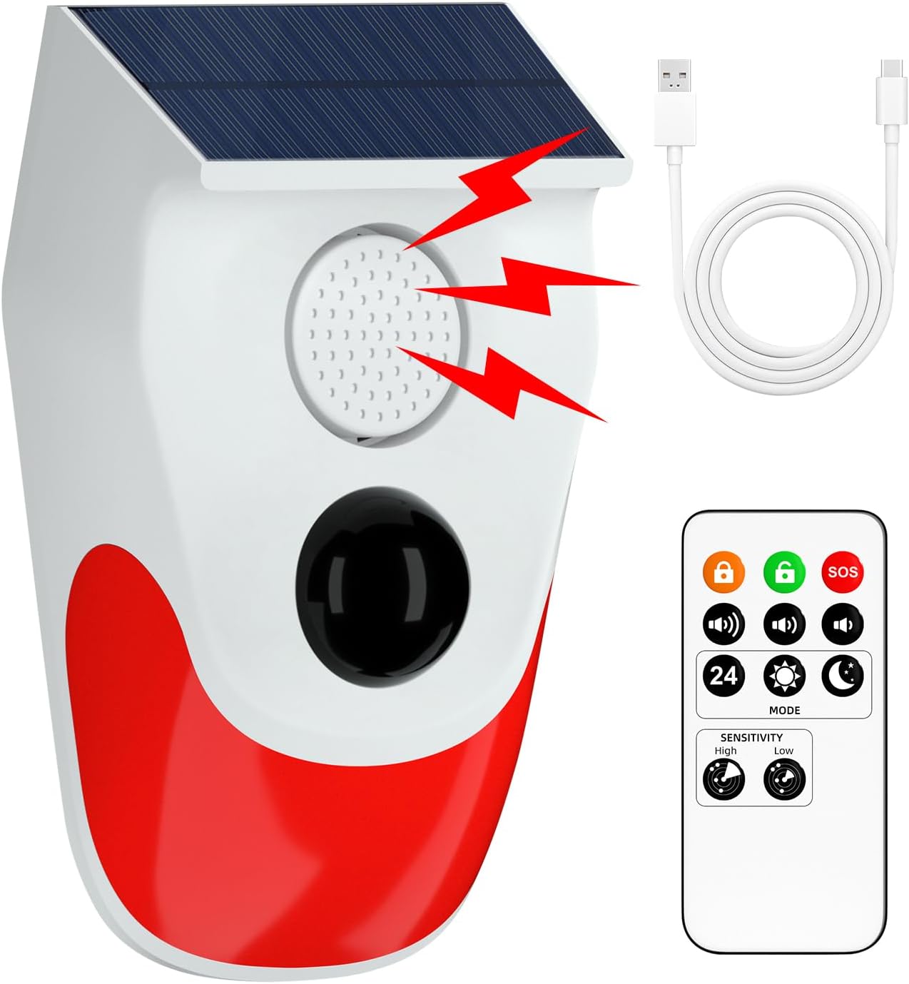 Home Security Blink - Zonne-bewegingssensor buitenalarm, verstelbare gevoeligheid bewegingsgeactiveerd alarm,